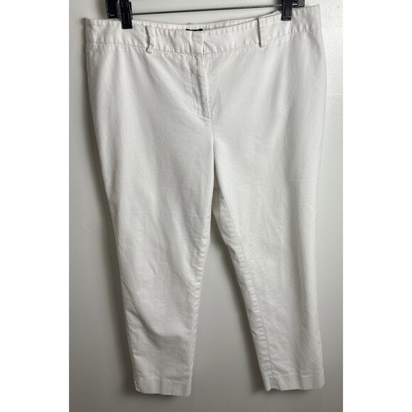 TALBOTS Hampshire Classic White Textured Mid-Rise Cropped Ankle Pant Size 12 - Picture 1 of 12